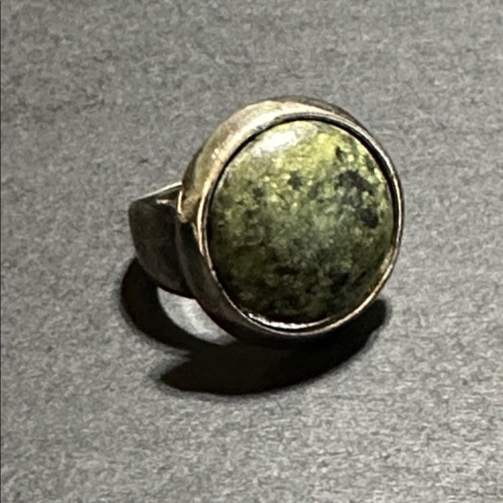 Jasper Round Cabochon Natural Stone Silver-tone Ring